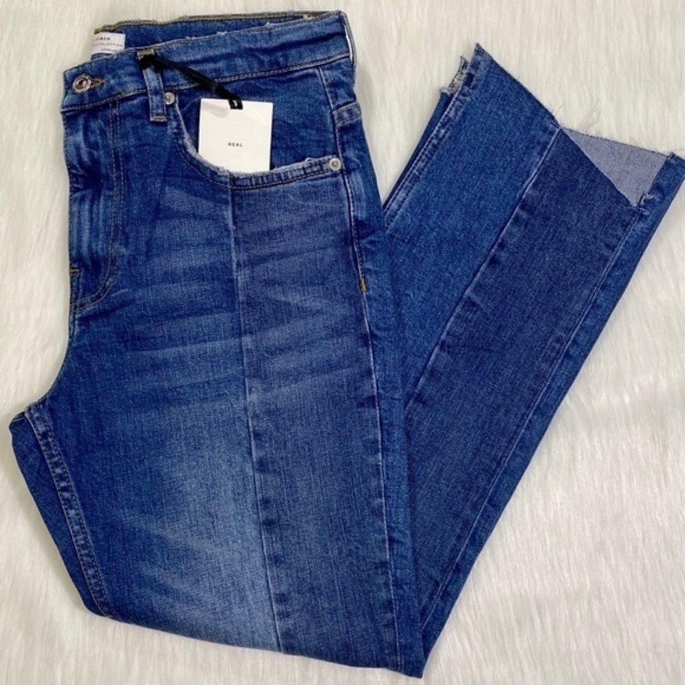 NWT Zara Patchwork Jeans Cutoffs Fringe High Waist